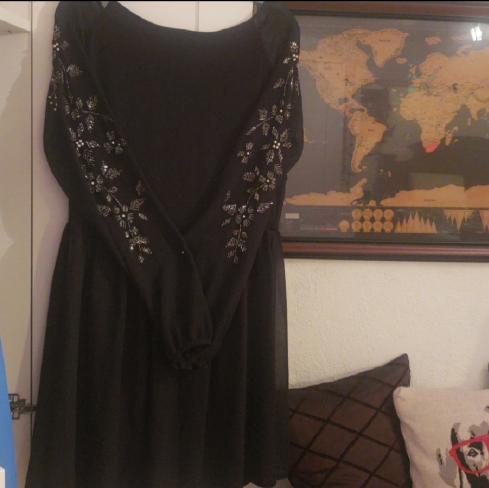 Black Dress with Embellished Sleeves
